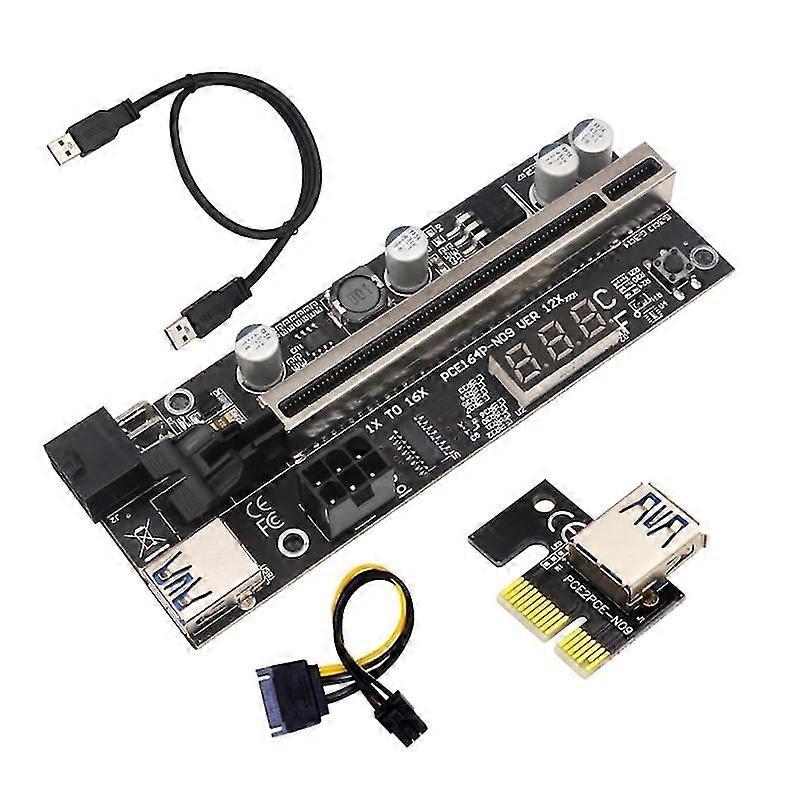 Pci-e 1x To 16x Ver 12x Pci E Riser Gpu Card & To 6pin Power Cable, Black