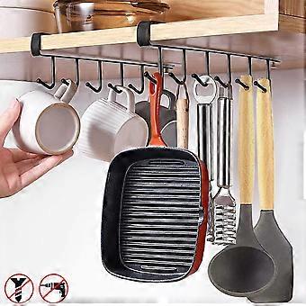 2 Peças de Ganchos para Xícaras, Ganchos para Armários, Suporte para Canecas de Café Sem Perfuração, Ganchos de Armazenamento para Copos/Utensílios de Cozinha/Gravatas de Cintos/Cachecol/Armazenamento de Chaves (Preto)