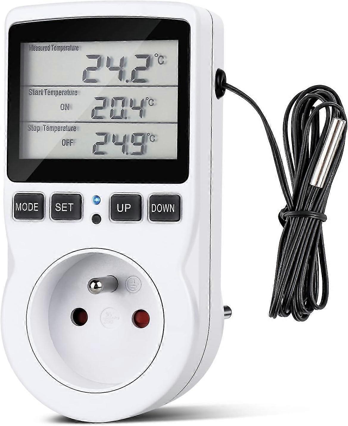 Heating Thermostat Socket, Timer Socket With Sensor, Digital Timer Socket With Lcd Display For Aquarium, Greenhouse Incubator Heating/cooling (230v, 1