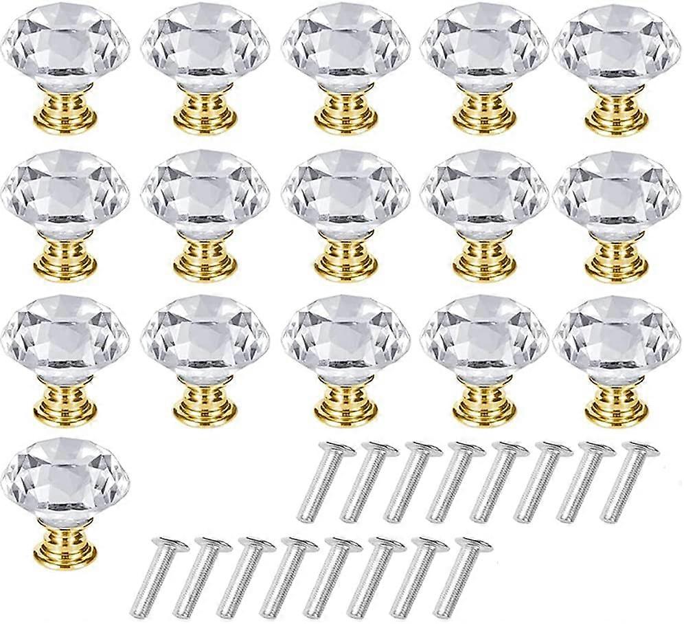 16 Pieces Crystal Cabinet Pull, Crystal Cabinet Knob, Crystal Drawer Pull, Solid Transparent Crystal Cabinet Knob with Screws for Dressing Table, Cabi