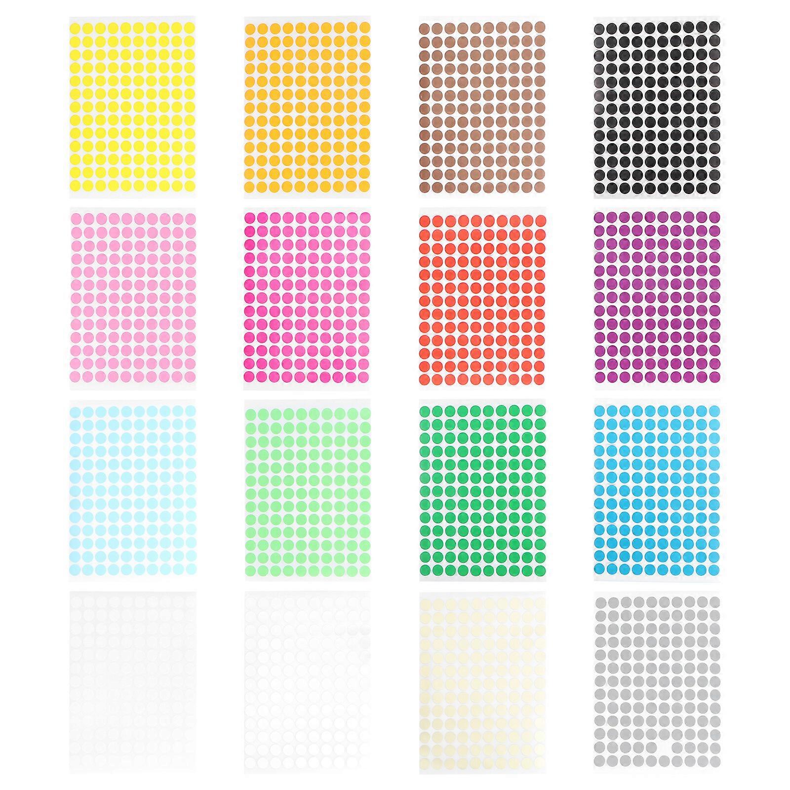 16 Sheets 13mm Colorful Little Dot Label Paper Round Adhesive Gift Label Decals Mixed Color