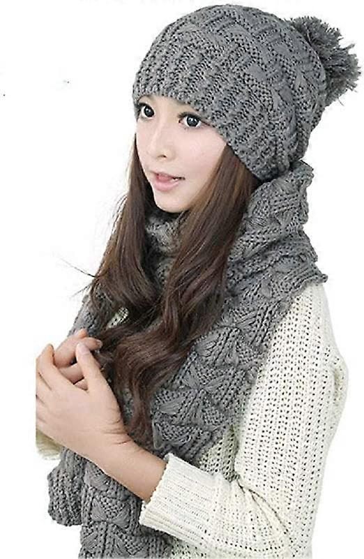 女士女孩冬季保暖、舒适、时尚的针织帽无檐小便帽围巾套装