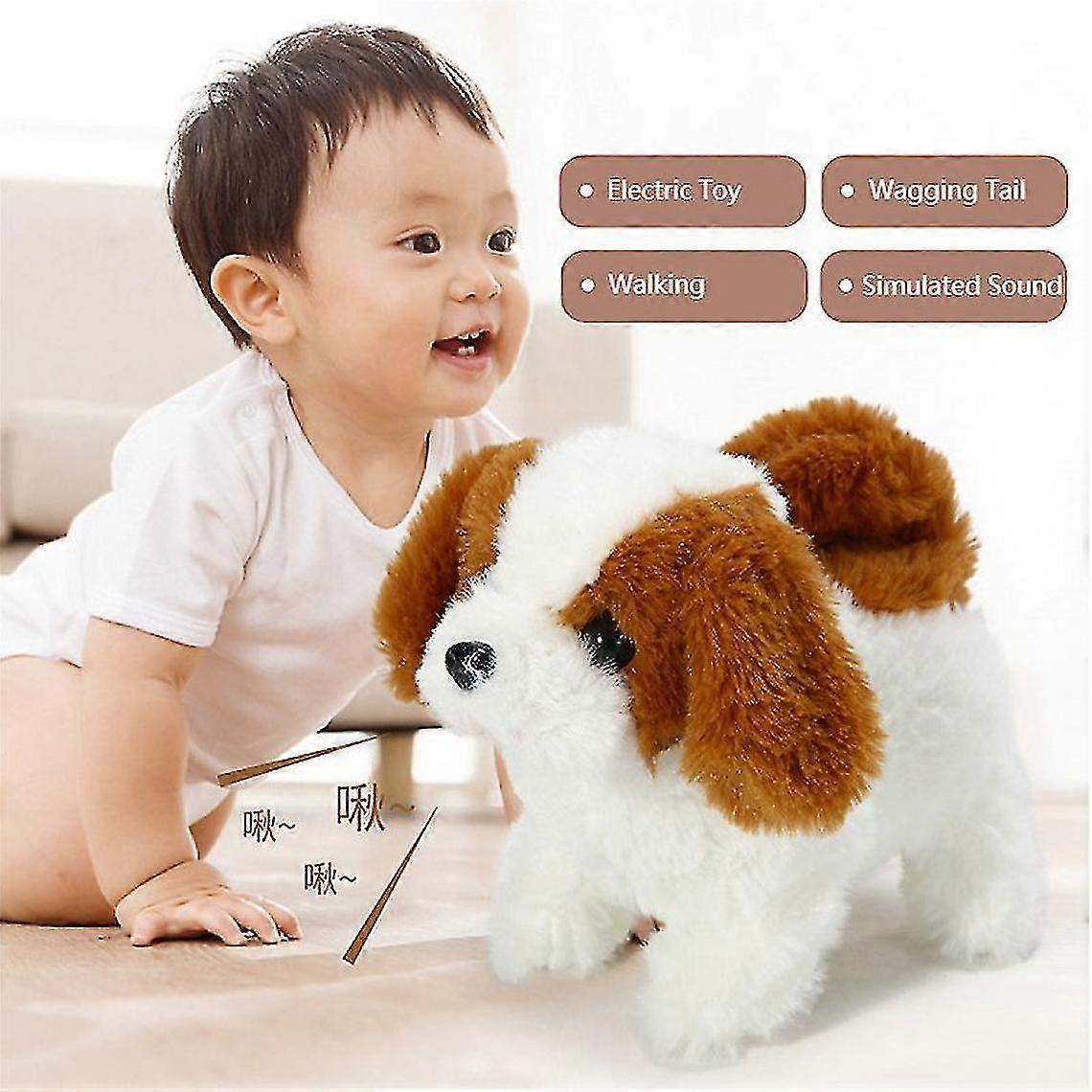 Electric Toys Soft Simulation Plush Dog Plush Walking Barking Dog Light Funny Simulation Movement Plush Doll Toy (c)