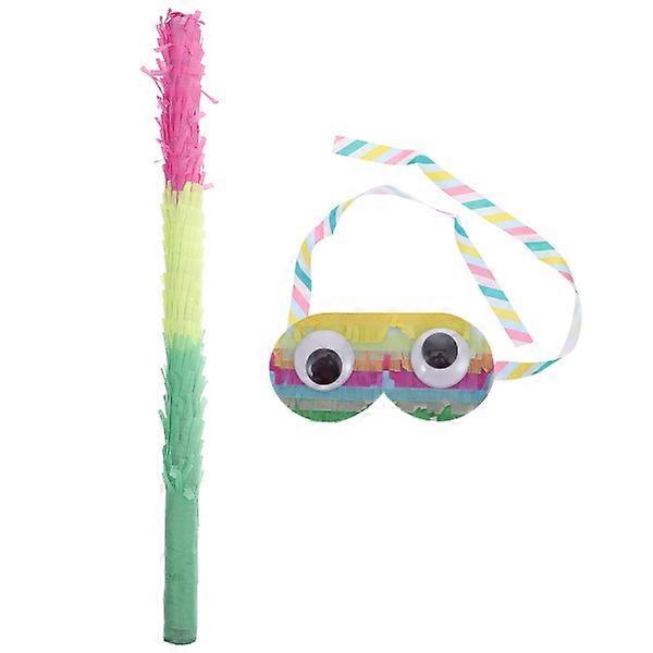 2Pcs Multi-Color Paper Fringe Pinata Stick with Mask Party Game Supplies for Birthday