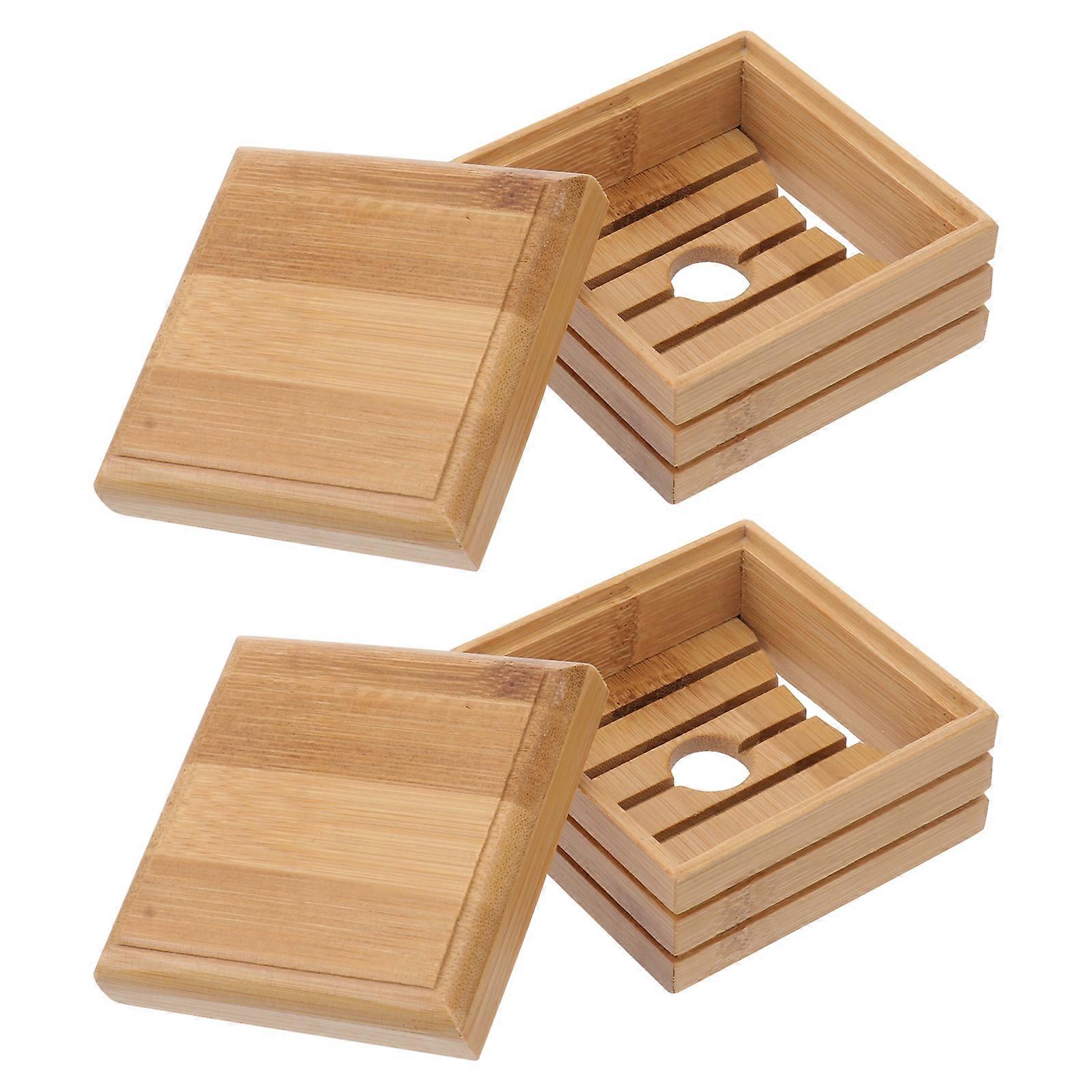 2pcs Bamboo Soap Holders Simple Draining Soap Boxes Mould Proof Storage Cases