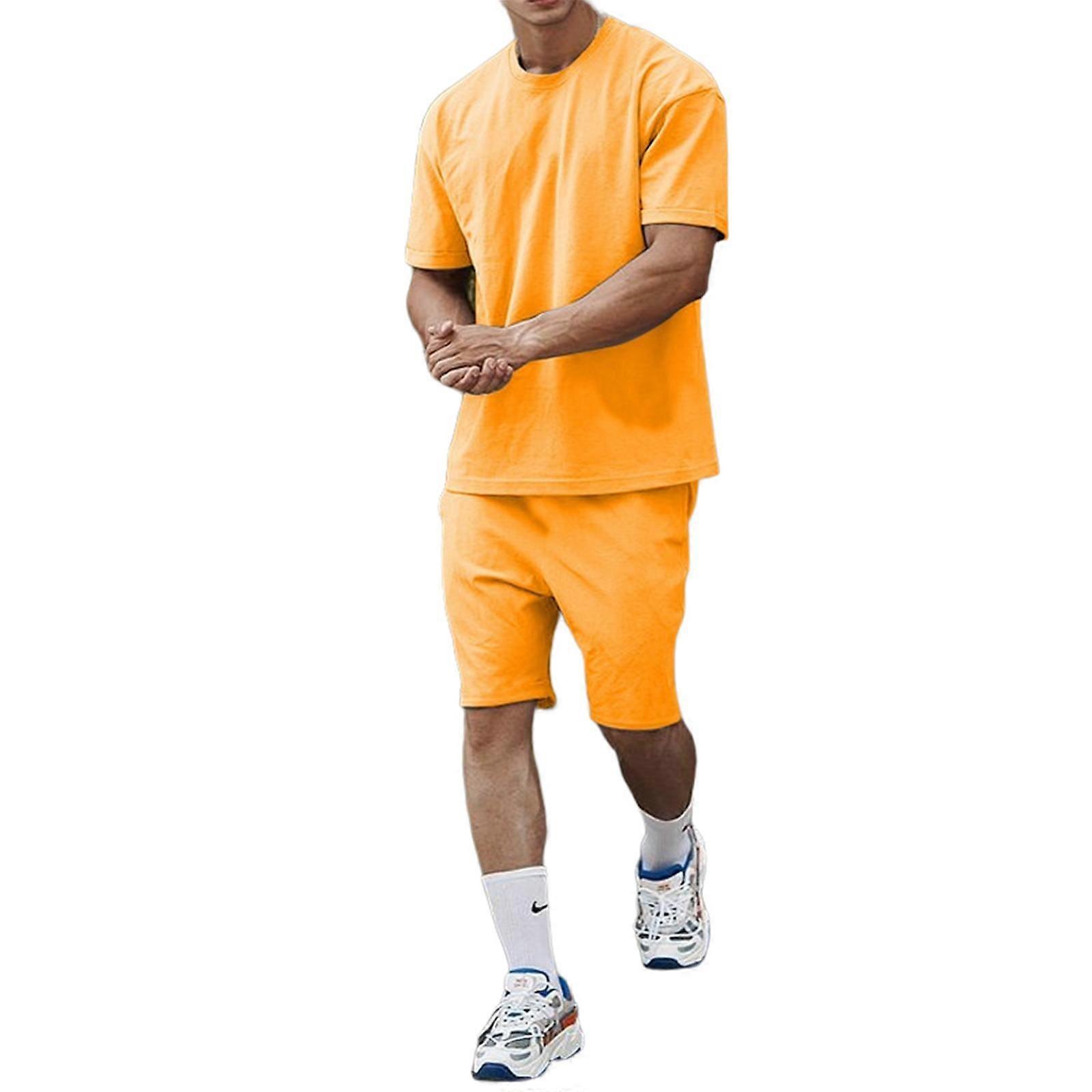 Mens 2 Piece Outfits Casual Tracksuit Shorts Summer Sweatsuit Short Sleeve Set