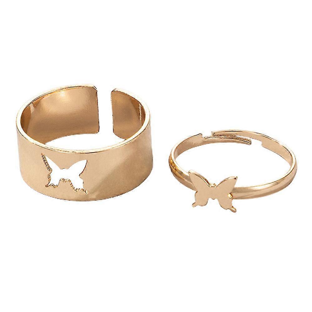 2pcs/set Butterfly Opening Wide Thin Hollow Couple Rings