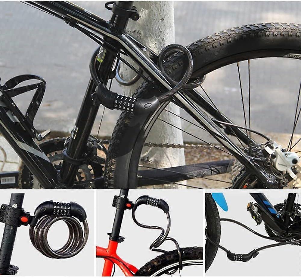 High Security 5 Digit Bike Lock - Coiling Cable Lock for Bicycle (1.2m)