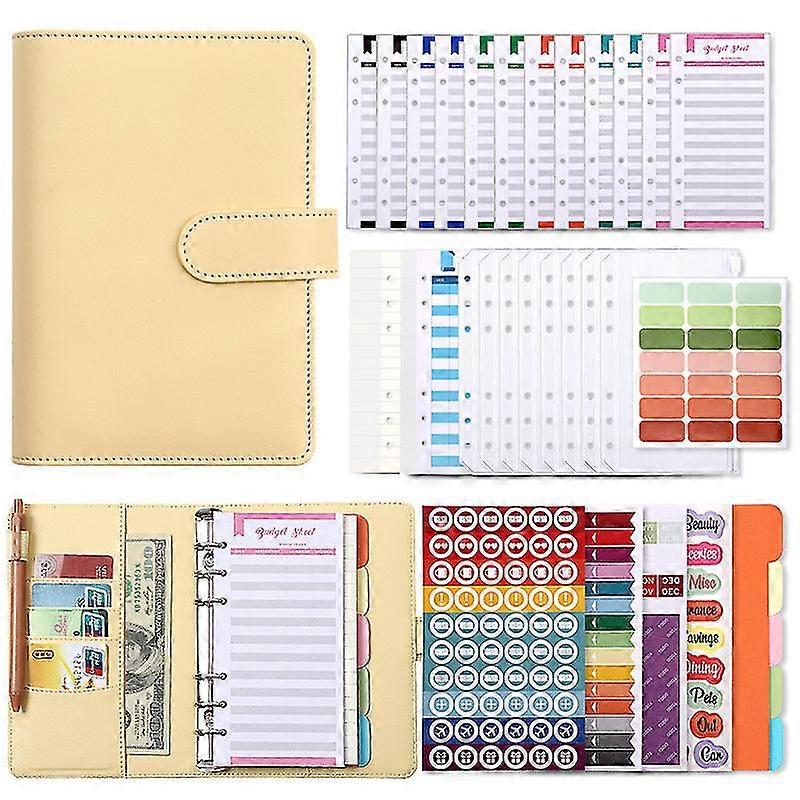 Binder Budget A6 Pu Leather Notebook Planner Organizer With 12pcs Zipper Cash Envelopes, Budget Sheets, Stickers For Budgeting And Saving Mon