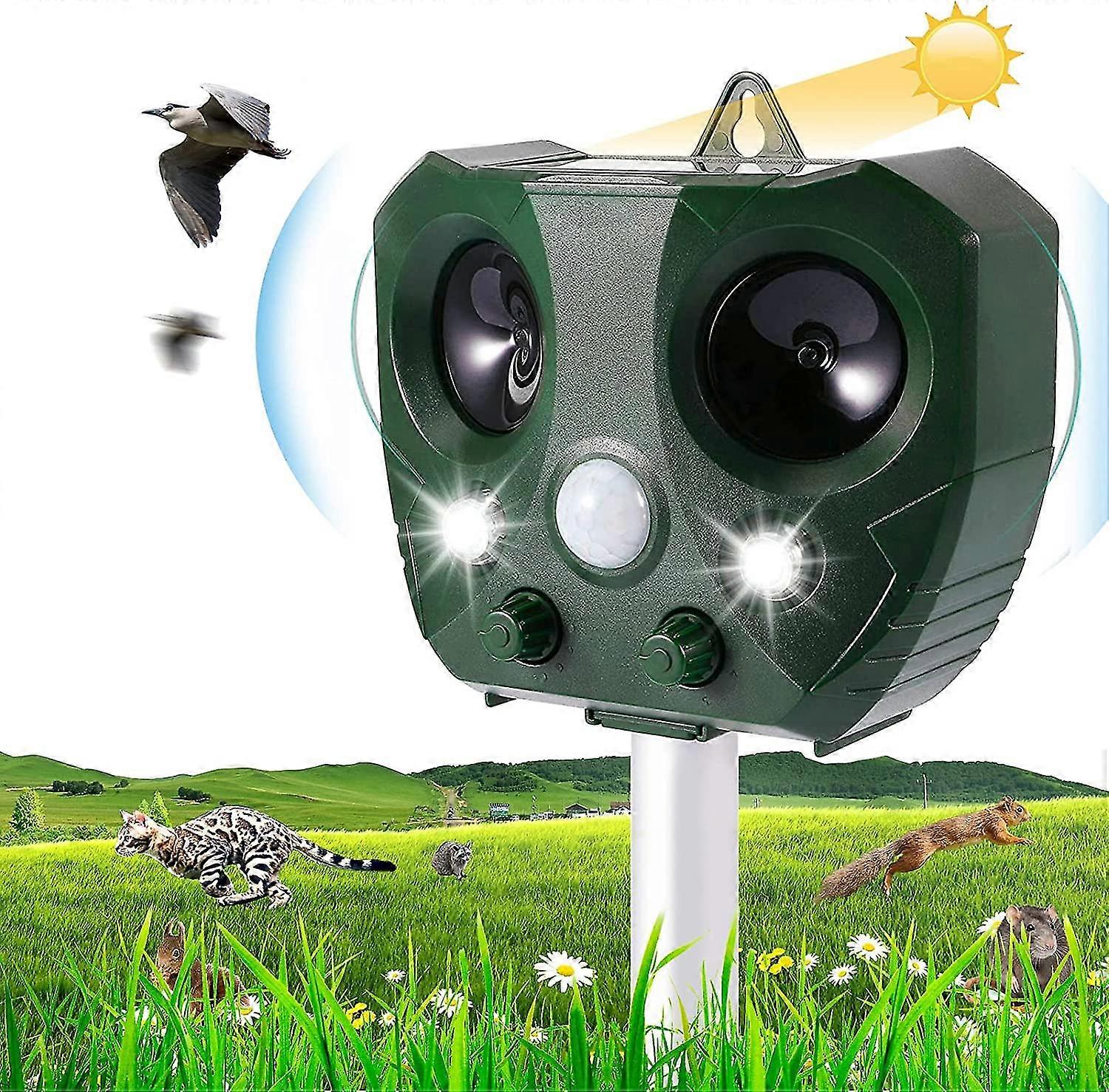 Tulov Ultrasonic Animal Repeller, Waterproof Solar Powered Animal Repeller For Garden, Farm, Yard, 5 Modes, Motion Sensor And Powerful Flashing Led Li