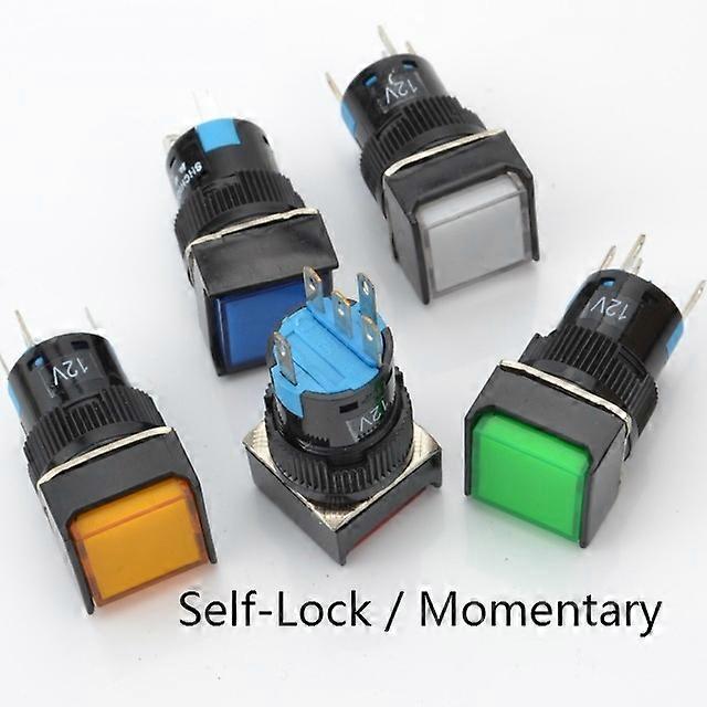5 Pcs/Lot 5v 12V 24V 220v Self-Lock / Momentary 16mm Push Button Switch LED Lamp 5pin Square Button Switch