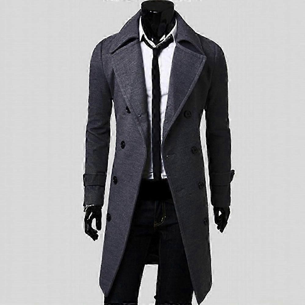 Trench-coat pour homme Double poitrine col cranté Coupe-vent Veste longue Pardessus