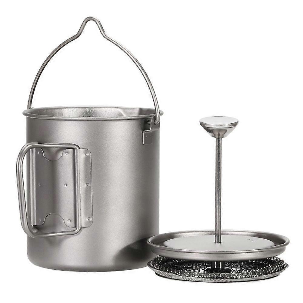 Bestargot Camping Titanium Topf Becher Tasse Outdoor,750ml max French Press Titan Campinggeschirr Kaffeebereiter Kann,Camping Kaffeekocher,Runde Holzg
