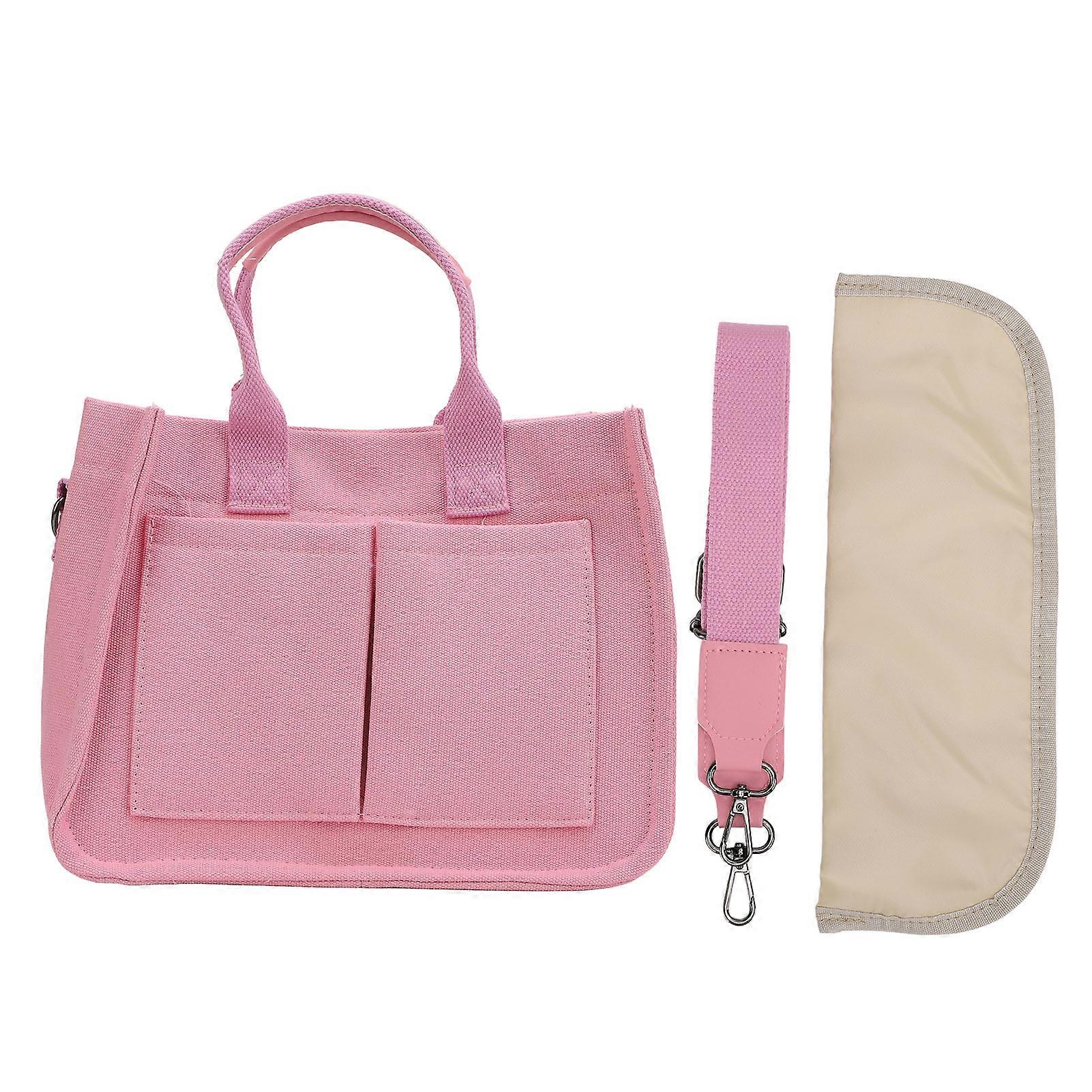 Canvas Handbag Large Capacity Retro Artistic Shoulder Handbag with Pockets for Work Daily School Shopping Roseate