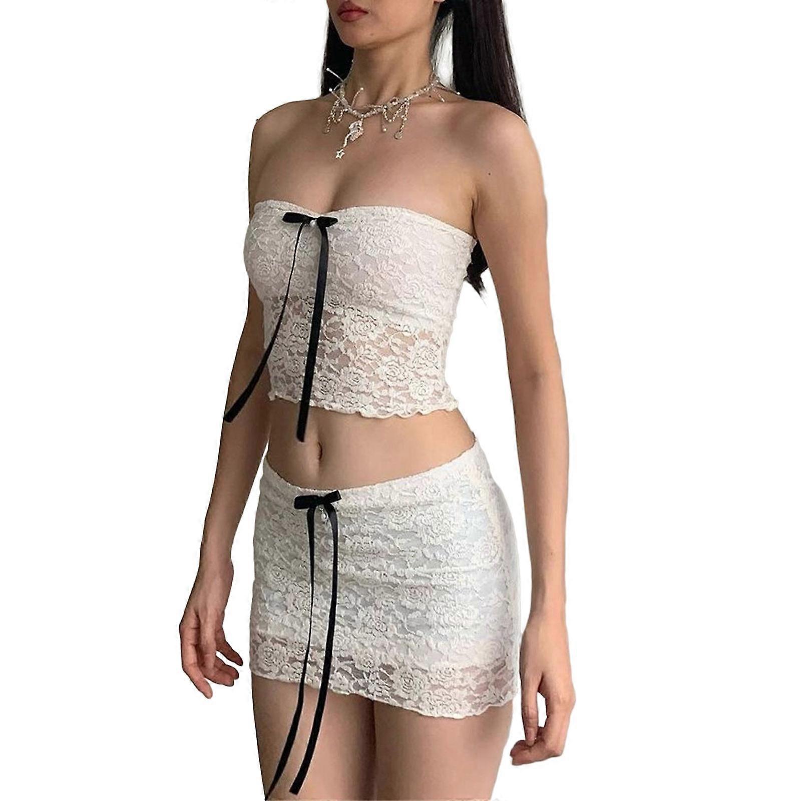 Ensemble haut et jupe de mode pour femmes Tenue blanche pour la confiance sans manches Crop Tops Mini jupes blanc S
