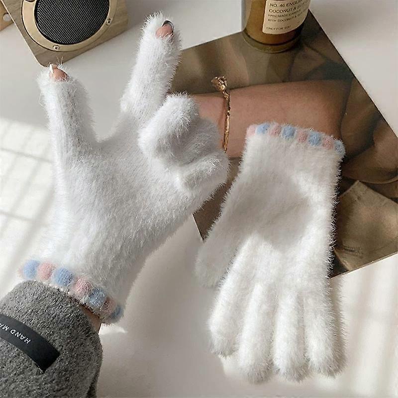 Women Winter Soft Elastic Touch Screen Gloves Warm Plush Lined Knitted Gloves