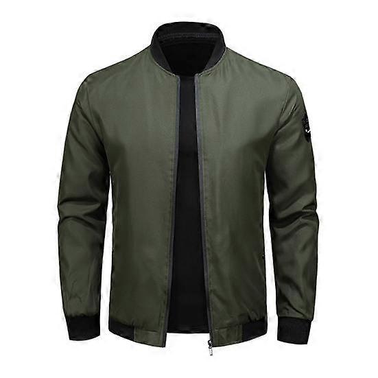 Fall Winter Men Jacket Stand Collar Zip-up Smooth Surface Solid Color Plus Size Loose Thin with