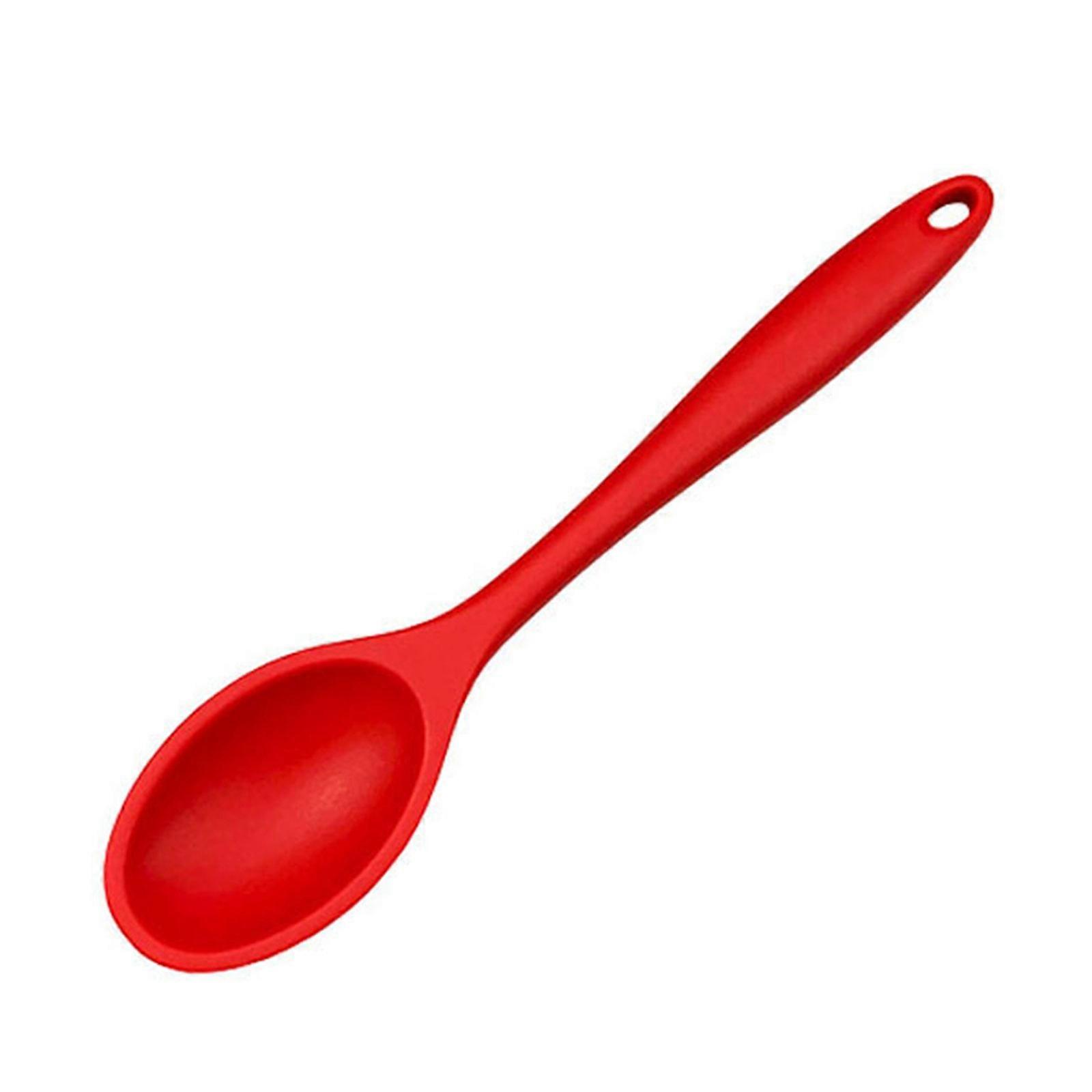 Silicone Kitchen Utensil Heat Resistant Spoon Long Handle Spoon Non Stick Large Serving Spoon for Cooking and Serving Red