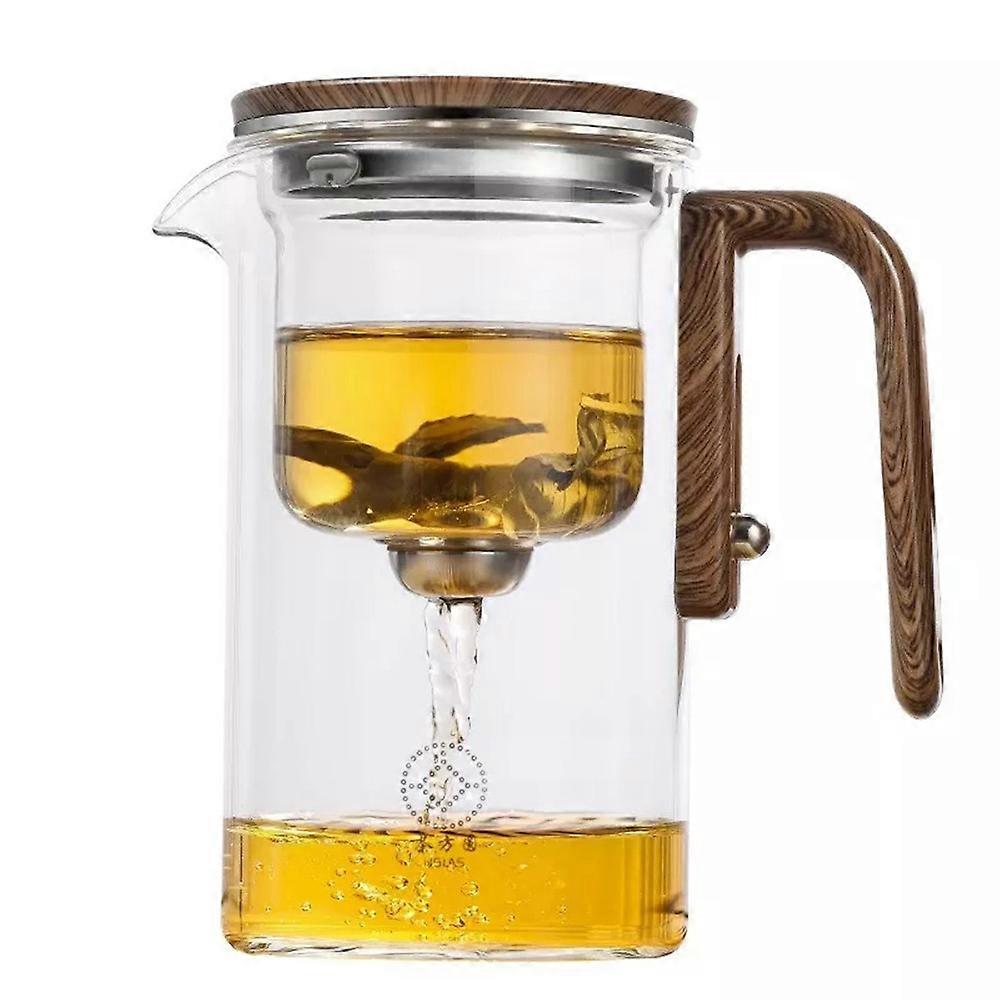 Water Separation Glass Teapot with Wooden Handle, Magical Teapot with Infuser