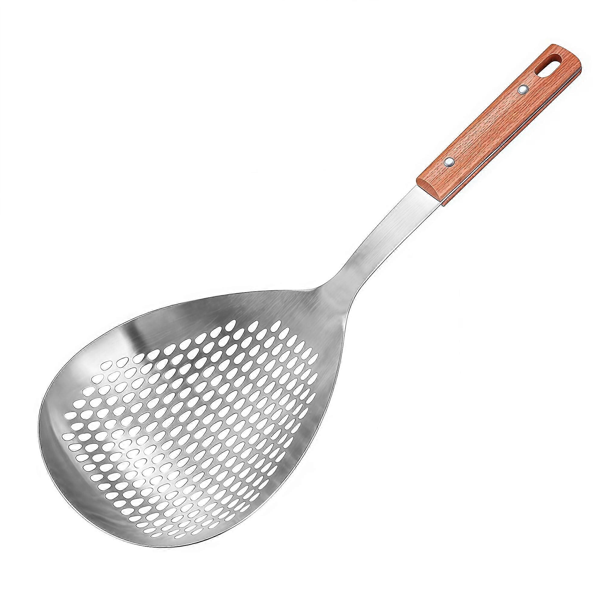 15"/38 cm hullsleiv i rustfritt stål – sil med trehåndtak for matlaging