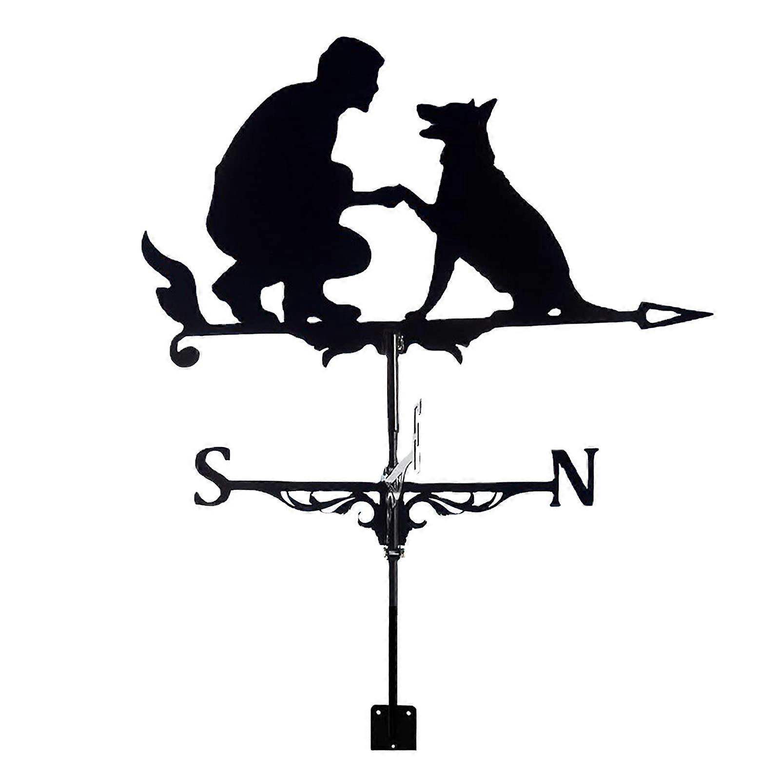 Man & Dog Weather Vane with Roof Mount, Durable Metal Wind Indicator for Gardens