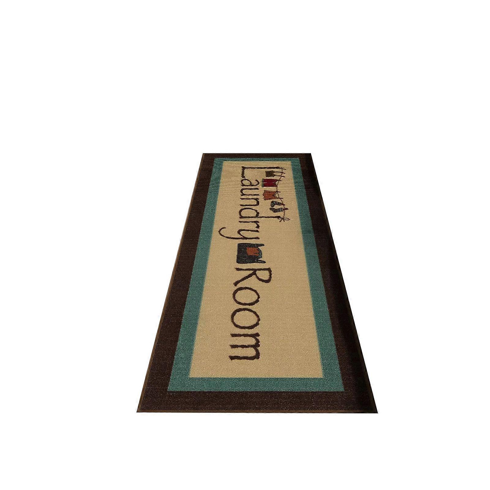 Water Absorbent Floor Mat for Laundry Room Washing Machine Letter Printed Rectangular Carpet Non-slip & Stain Resistant Bathroom Mat for Washbasin Bat