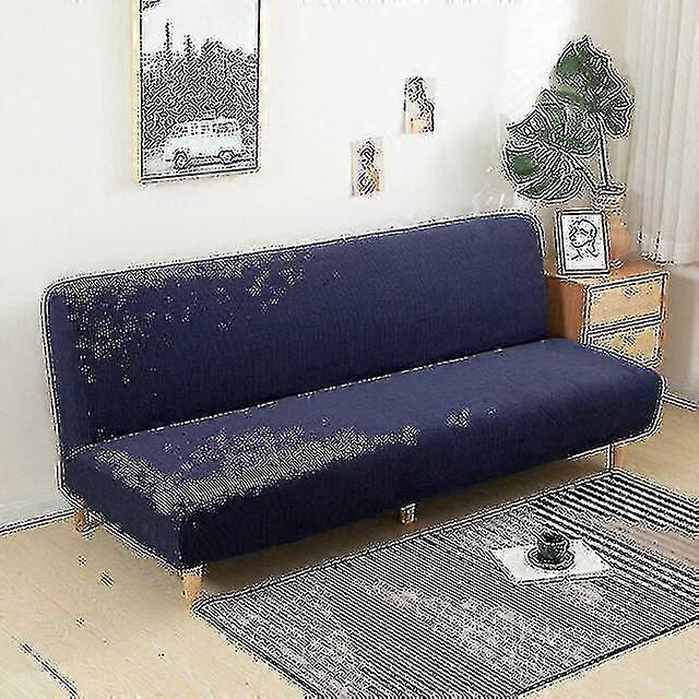アームレスソファベッドスリップカバーソファカバーアームレストなしストレッチ折りたたみ式布団カバー防塵取り外し可能なジャカードS(長さ120-150cm)紺碧