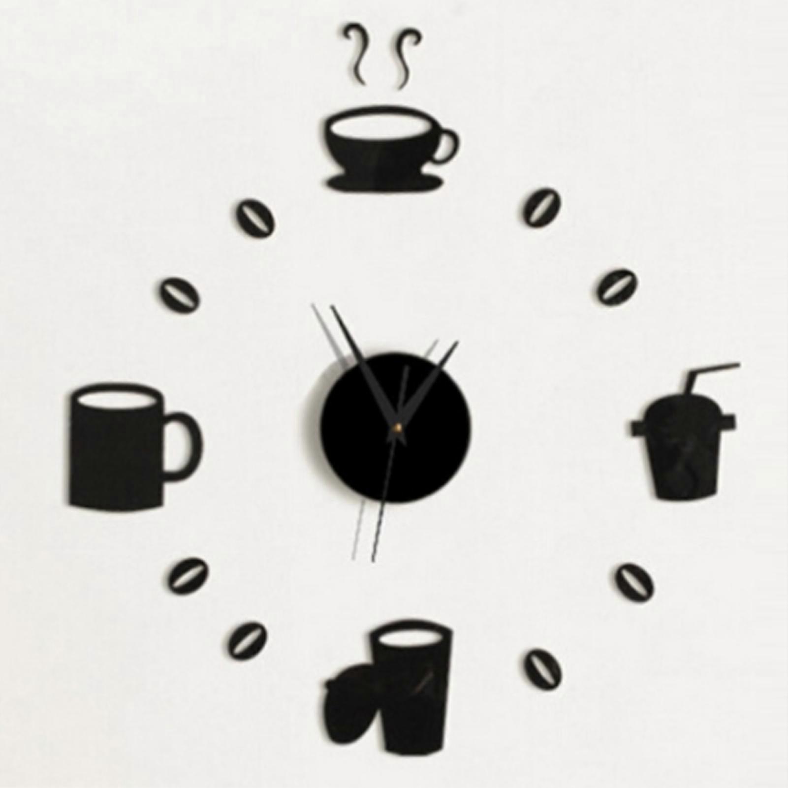 DIY Wall Clock Coffee Style Mirror Stickers For Living Room Peel-And-Stick Clock Face With Size Options