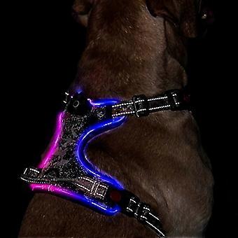 LED Light Up Dog Harness: Reflective Adjustable Vest with Rechargeable, No-Choke Pet Harness Easy Control Handle (Camouflage,L)