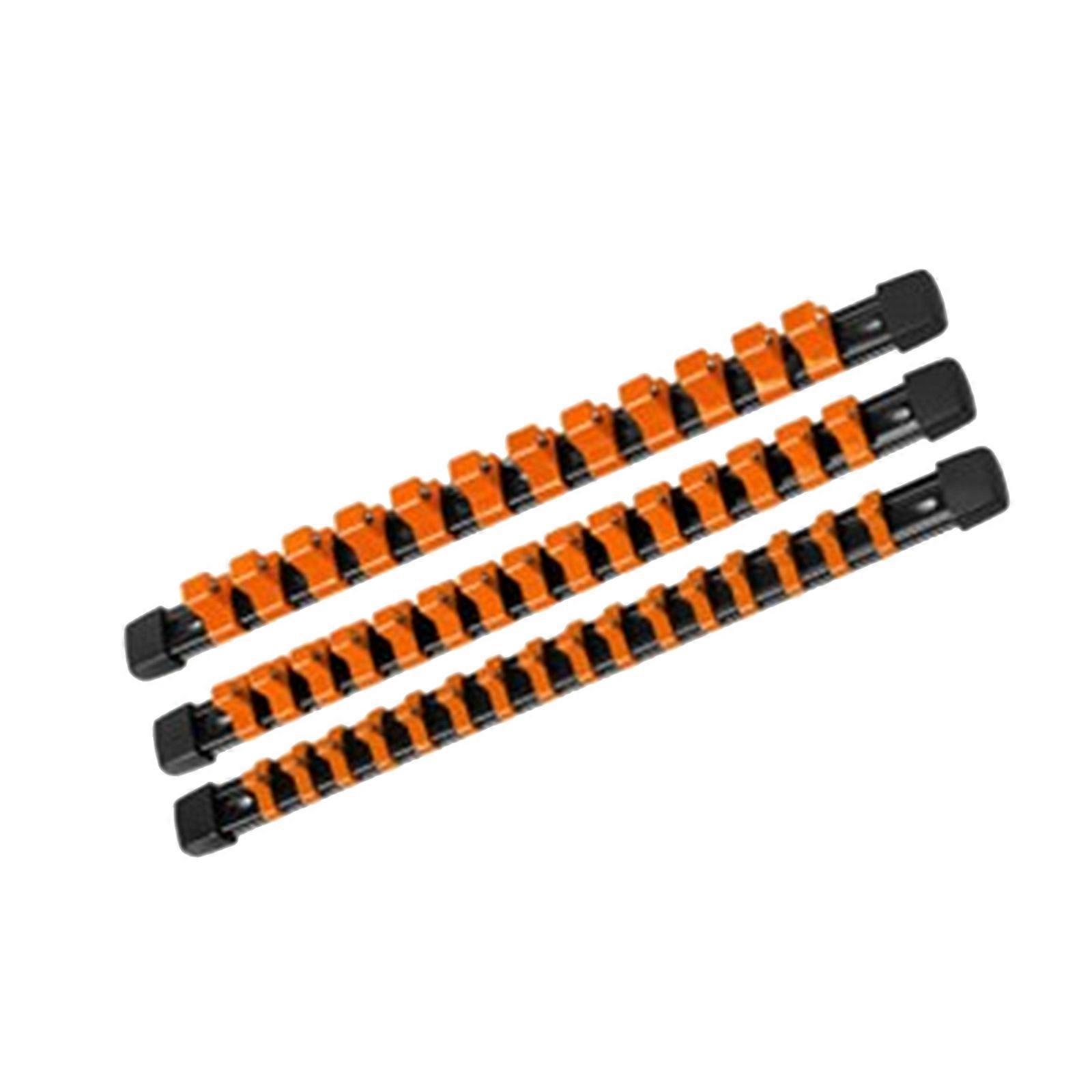 3PCS Set Socket Organizer, Socket Holder Rail for 1/4"  3/8" 1/2" Drive Clips Socket Holder Firm and Secure Set  orange color