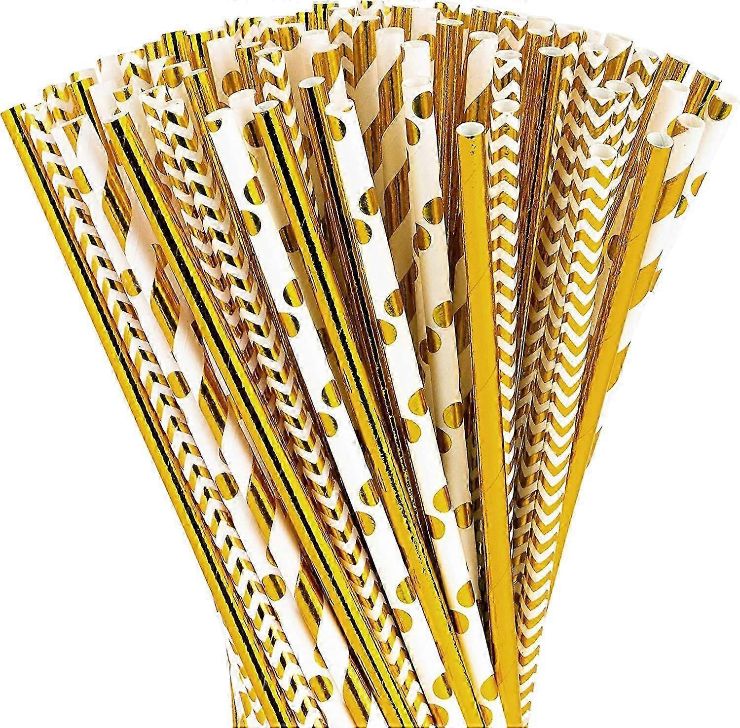Paper Straws 200 Pack Biodegradable Gold 7.75" Straw (Gold)