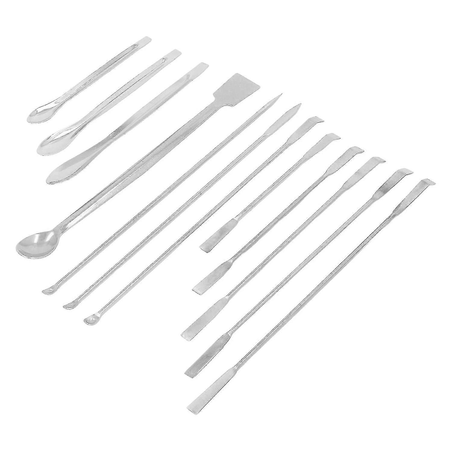 12Pcs Spatule de laboratoire en acier inoxydable réactif cuillère cuillère outil ensemble, poignée longue Spatul de mélange édition Ab