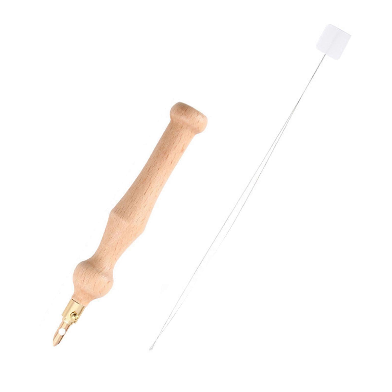 Punching Needle Tool Embroidery Pen with Threader Wood Handle Punching Needle Embroidery Tool for Needlework Embroidery
