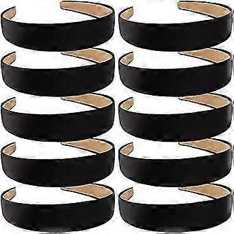 10 Pack Black Satin Wide 1.3 Inch Non-slip Fashion Halloween Diy Plain Solid Hair Bands For Women And Girls