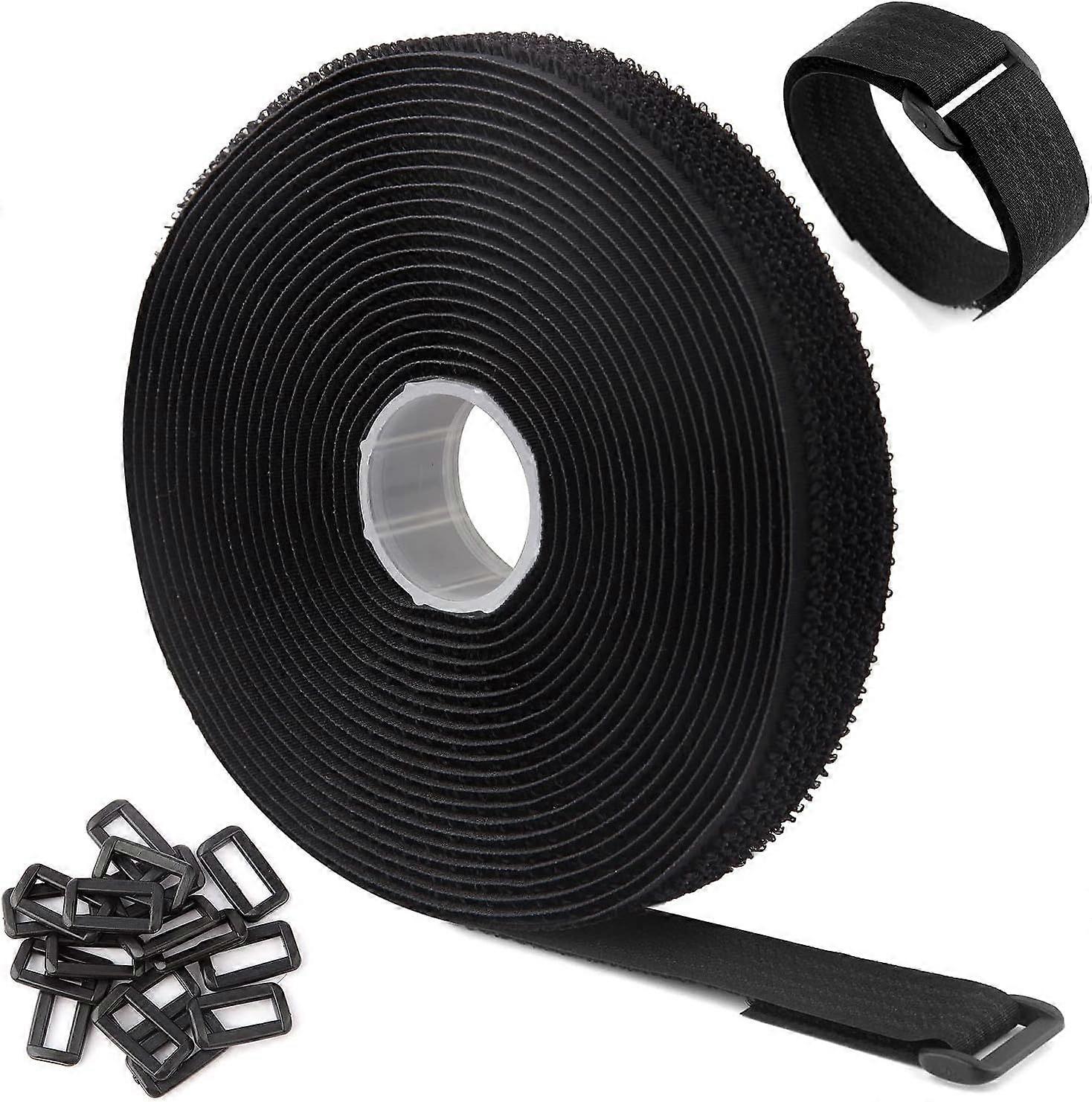 5m Adjustable Cable Straps with 25 Loops, Black Reusable Cable Ties, Hook and Loop Fastening Strap for Cable Management (10m x 2cm, Black)