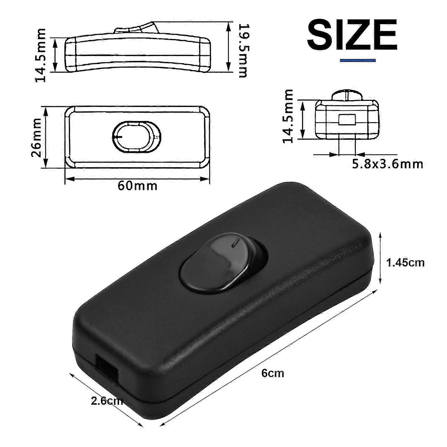 2 pieces 2a single pole switch, 2a 250v line cord switch lamp switch toggle switch, inline cord switch for small applian