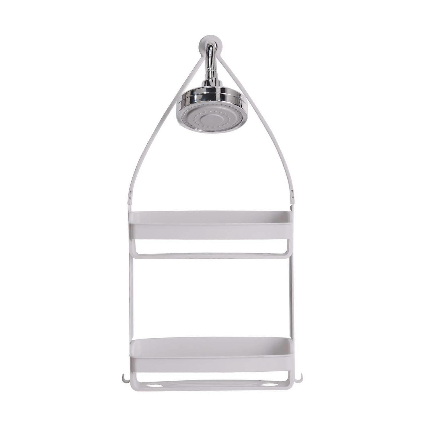 R Flory Color 2 Layers Caddy Removable Plastic Holder Bathroom Easy Dry Shower Hanging Shelf (Gray)