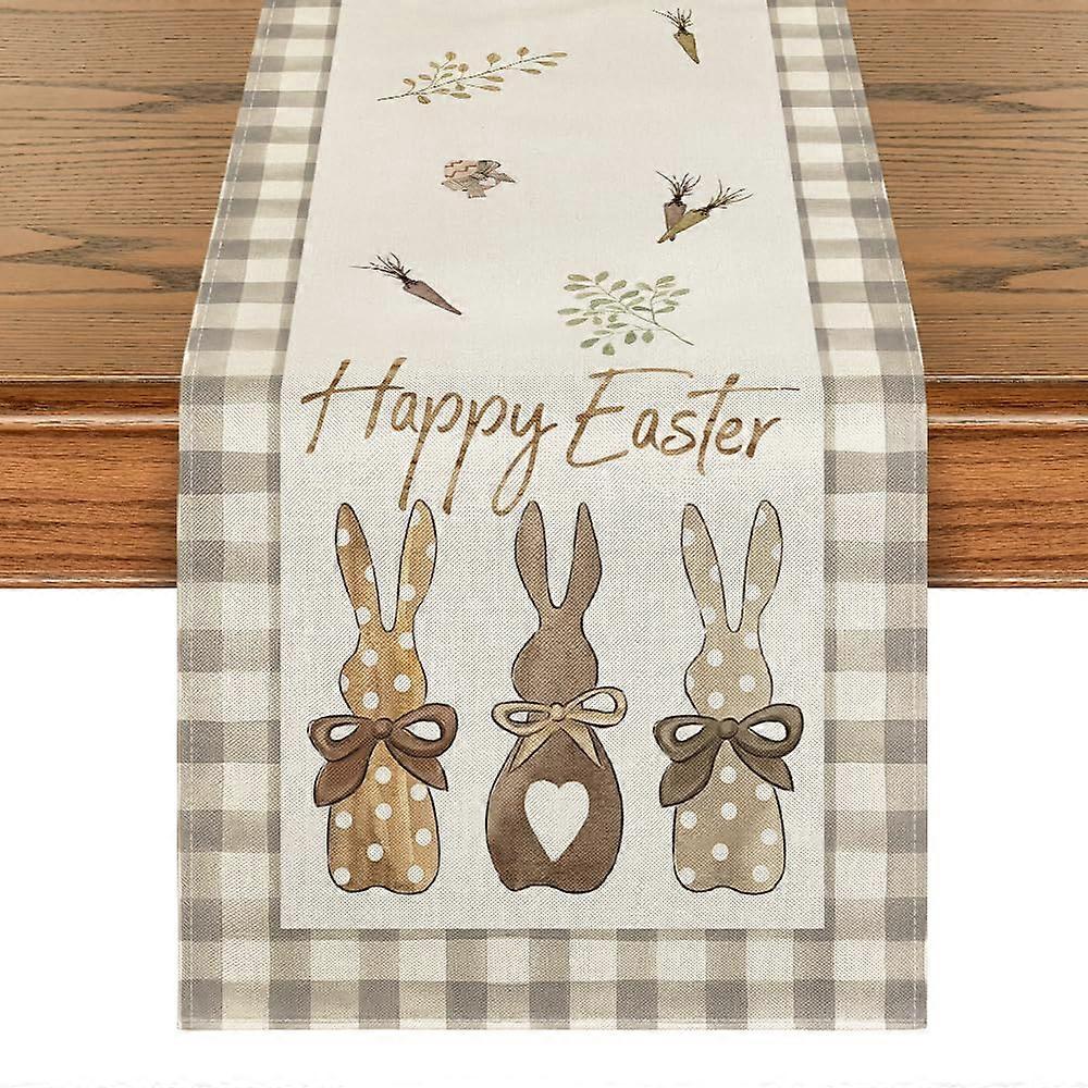Plaid Bunny Happy Easter Table Runner 13x72, Seasonal Spring Kitchen Decor, Easter Table Decor, Bunny Motif