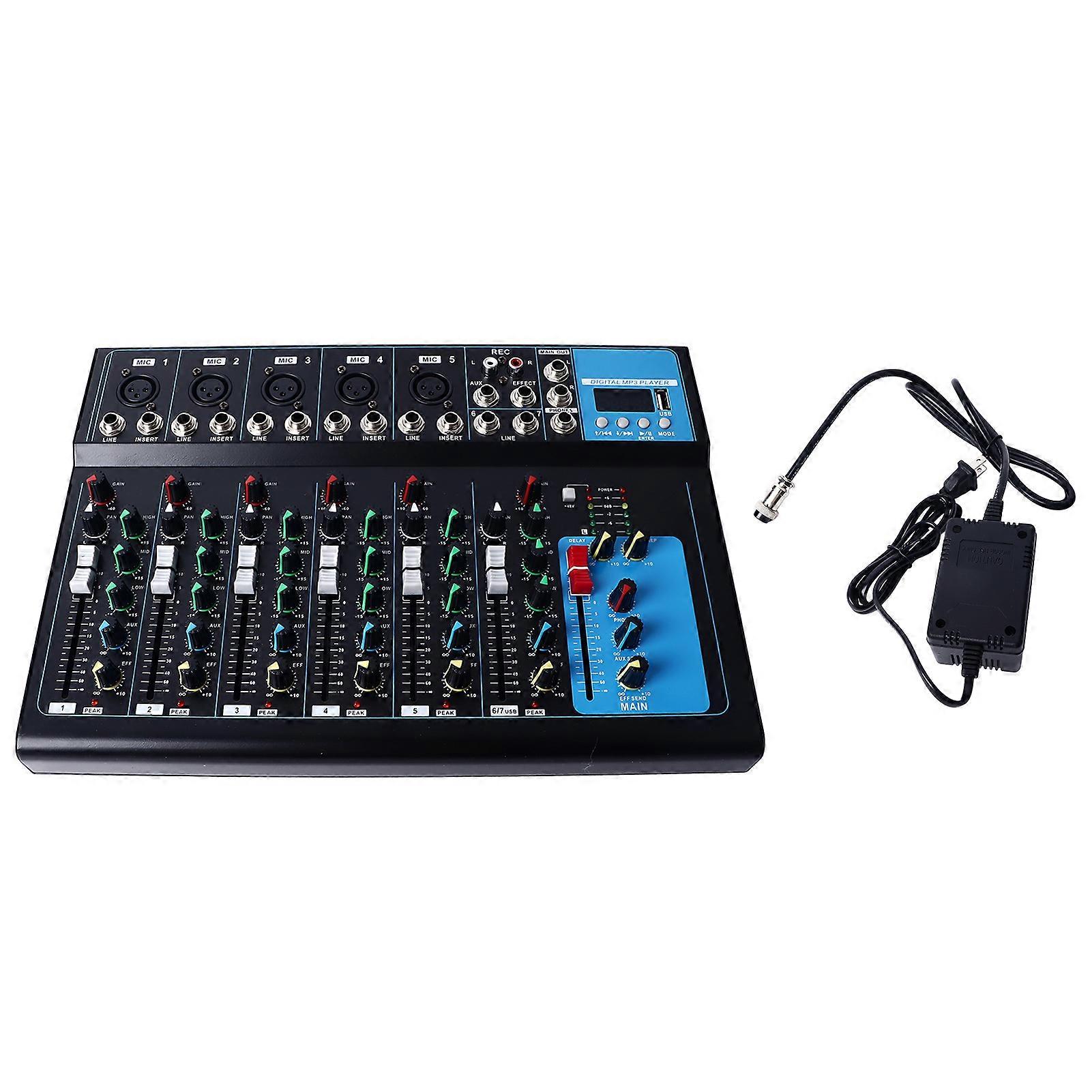 7 Channel Sound USB Bluetooth Clear XLR 6.35mm RCA Interfaces Sound Mixer Boardwith Reverb Effect