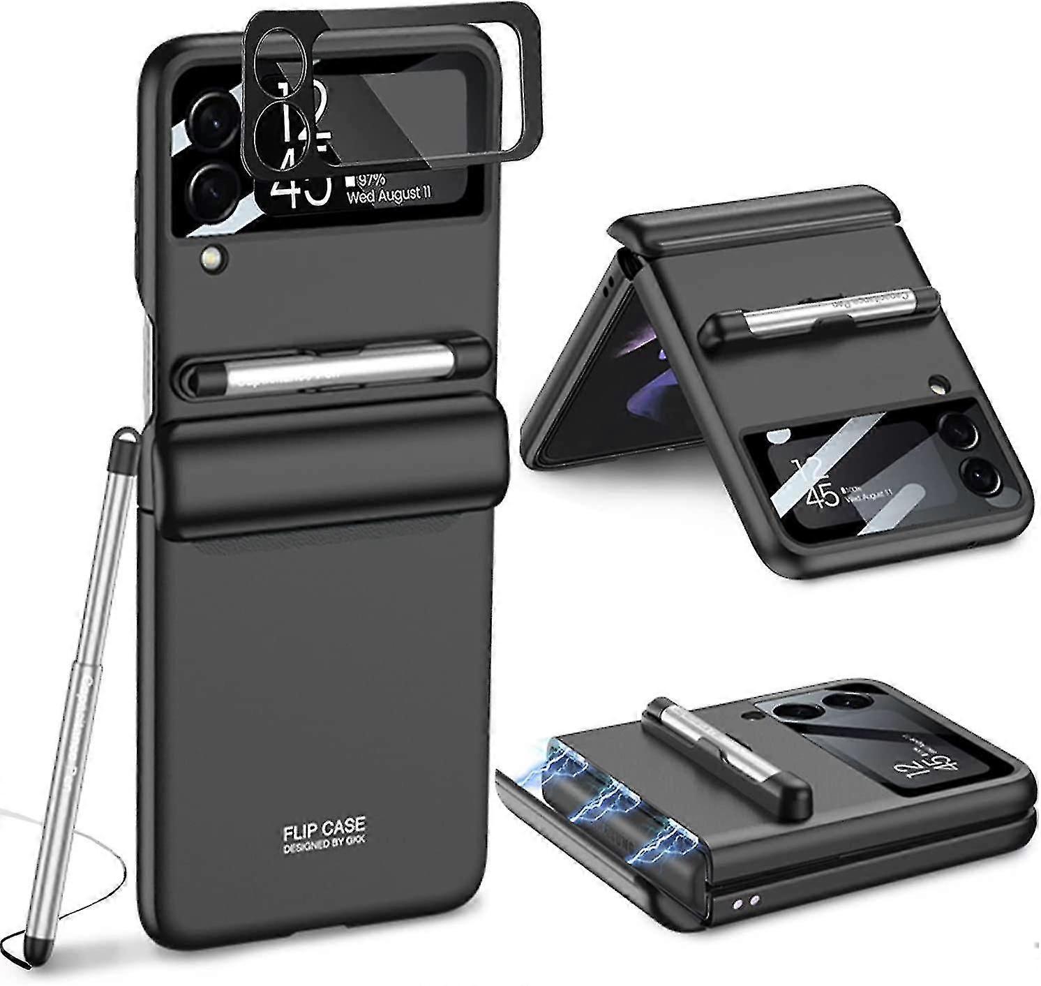 Compatible Samsung Galaxy Z Flip 4 Case With S Pen, Magnetic Hinge Protection Case With Camera Screen Protector