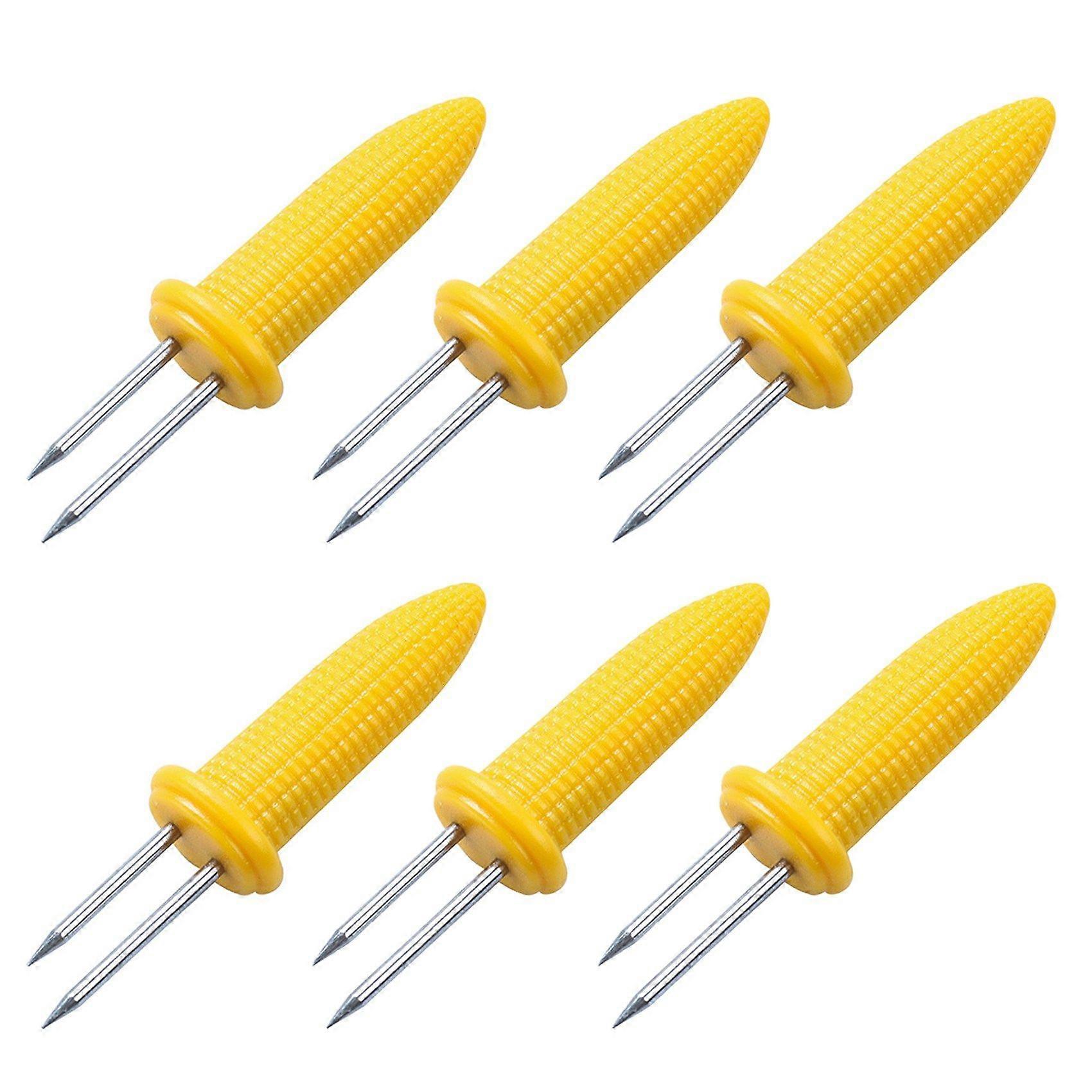 6 Pieces of Corn Rack Corn on the Cob Stainless Steel Corn Rack Fork Skewers with Silicone Handle