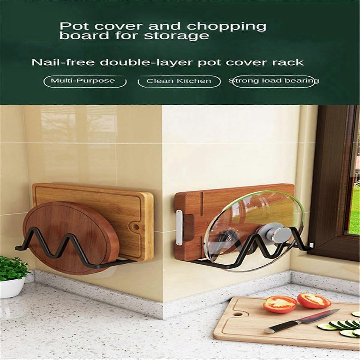 Rust-Proof Pot Lid Holder Wall Mount Plate Holder No Punch