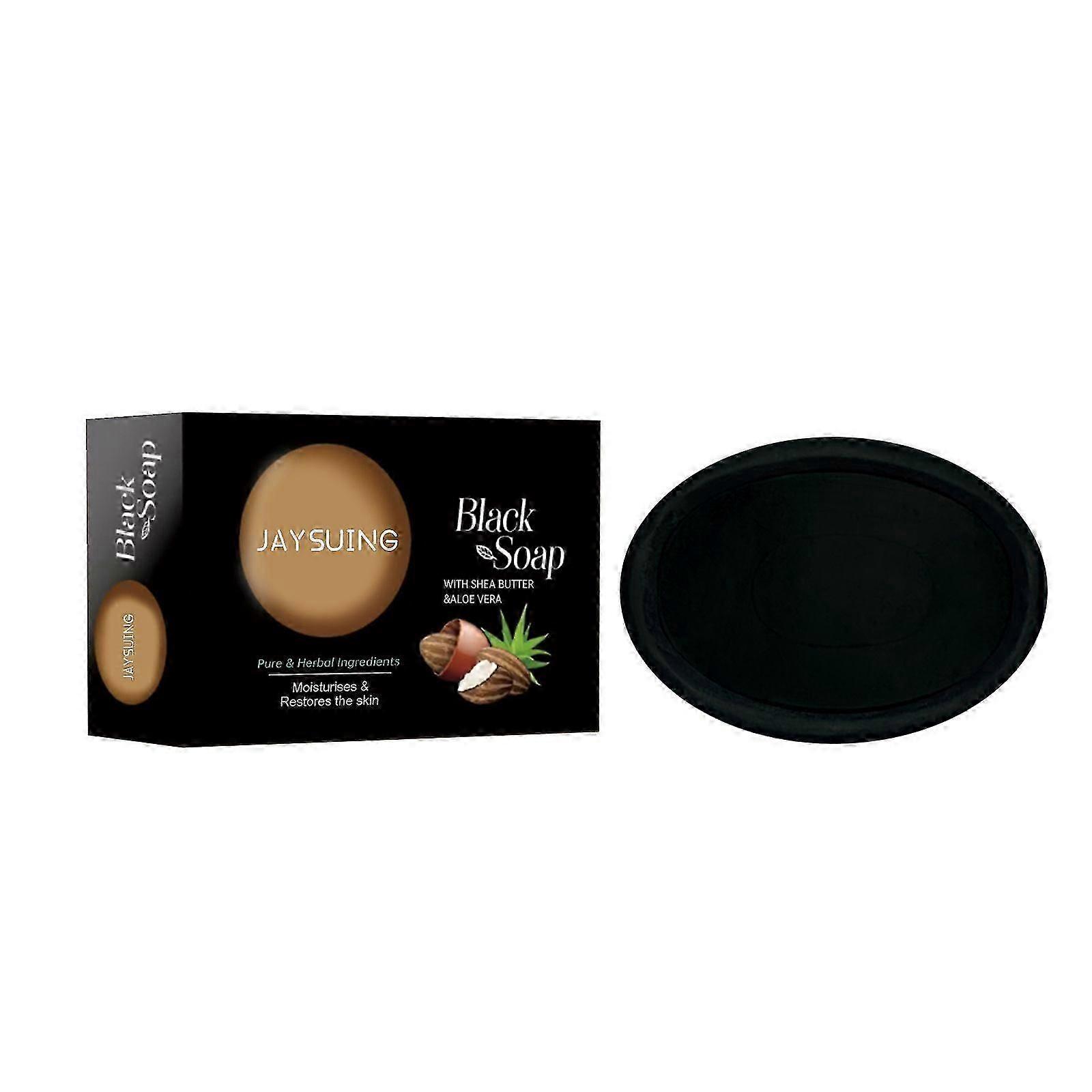Jaysuing Shea Butter Black Soap Cleansing Face Moisturizing Smooth Skin Cleaning Soap