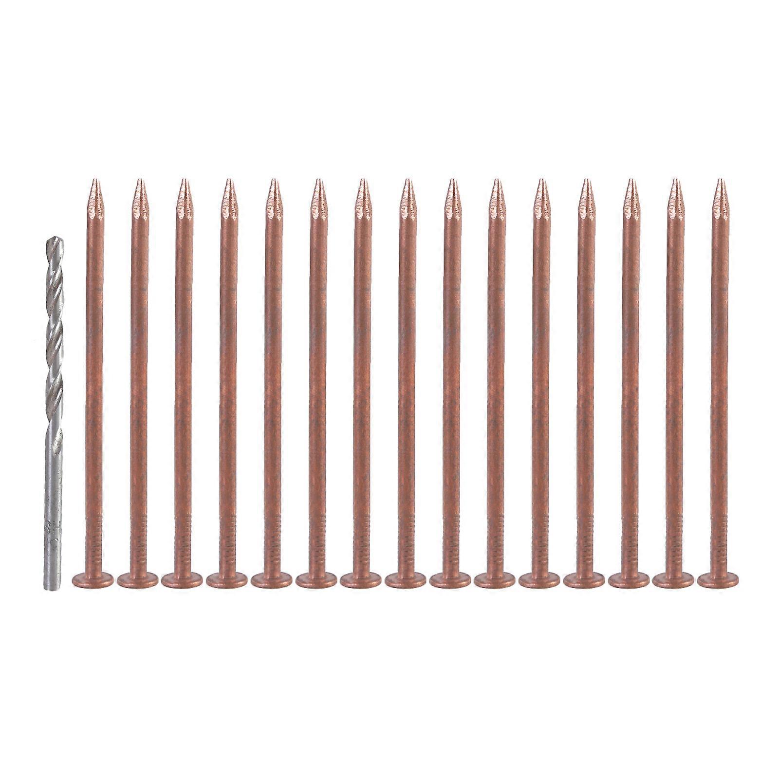 15Pcs Copper Nails Tree Stump Killers Stump Removal Spikes with 1 Drill Bit Nails for Slating Roofing Easy to Use