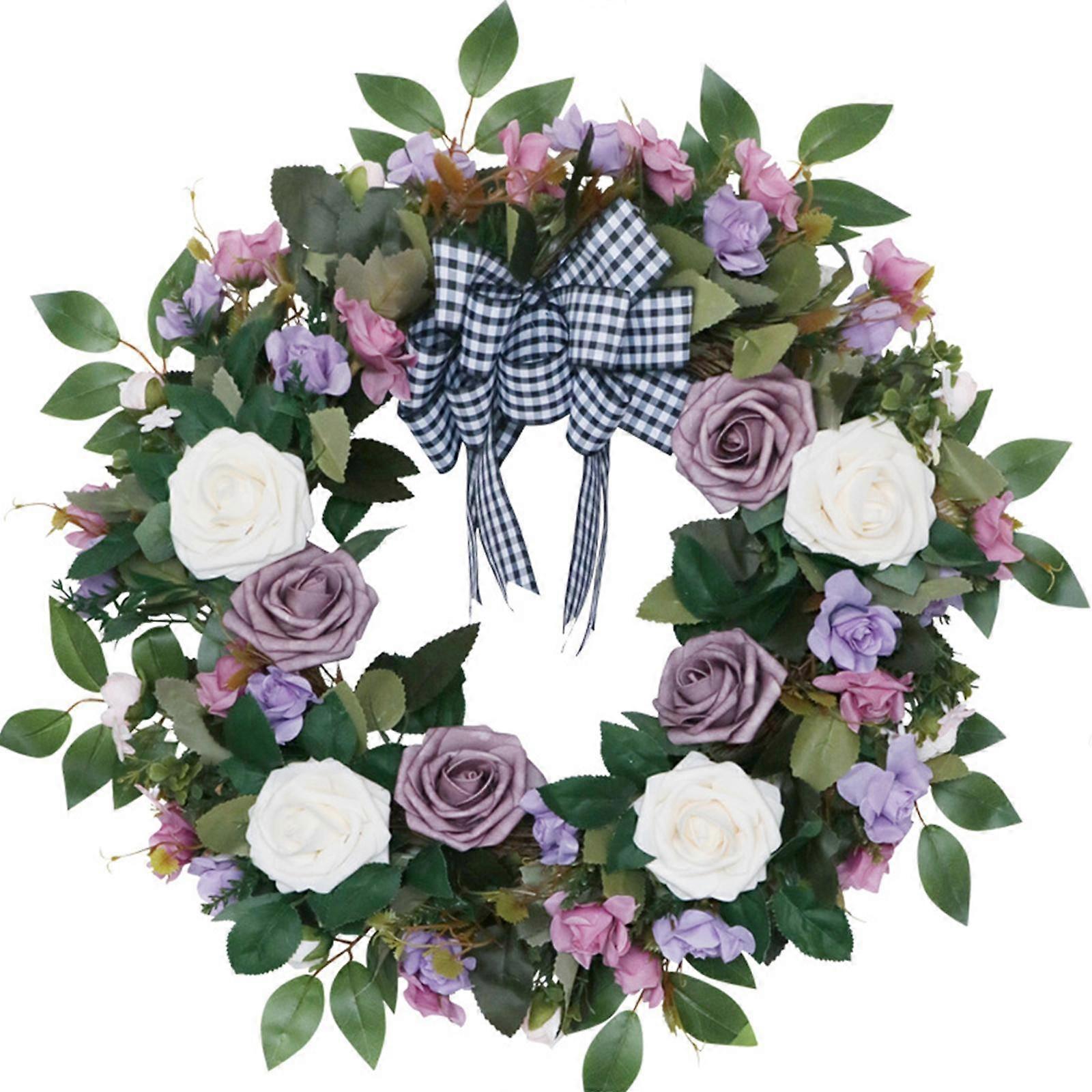 Artificial Rose Wreath Vine Simulation Decorations Colorful Round Hanging Front