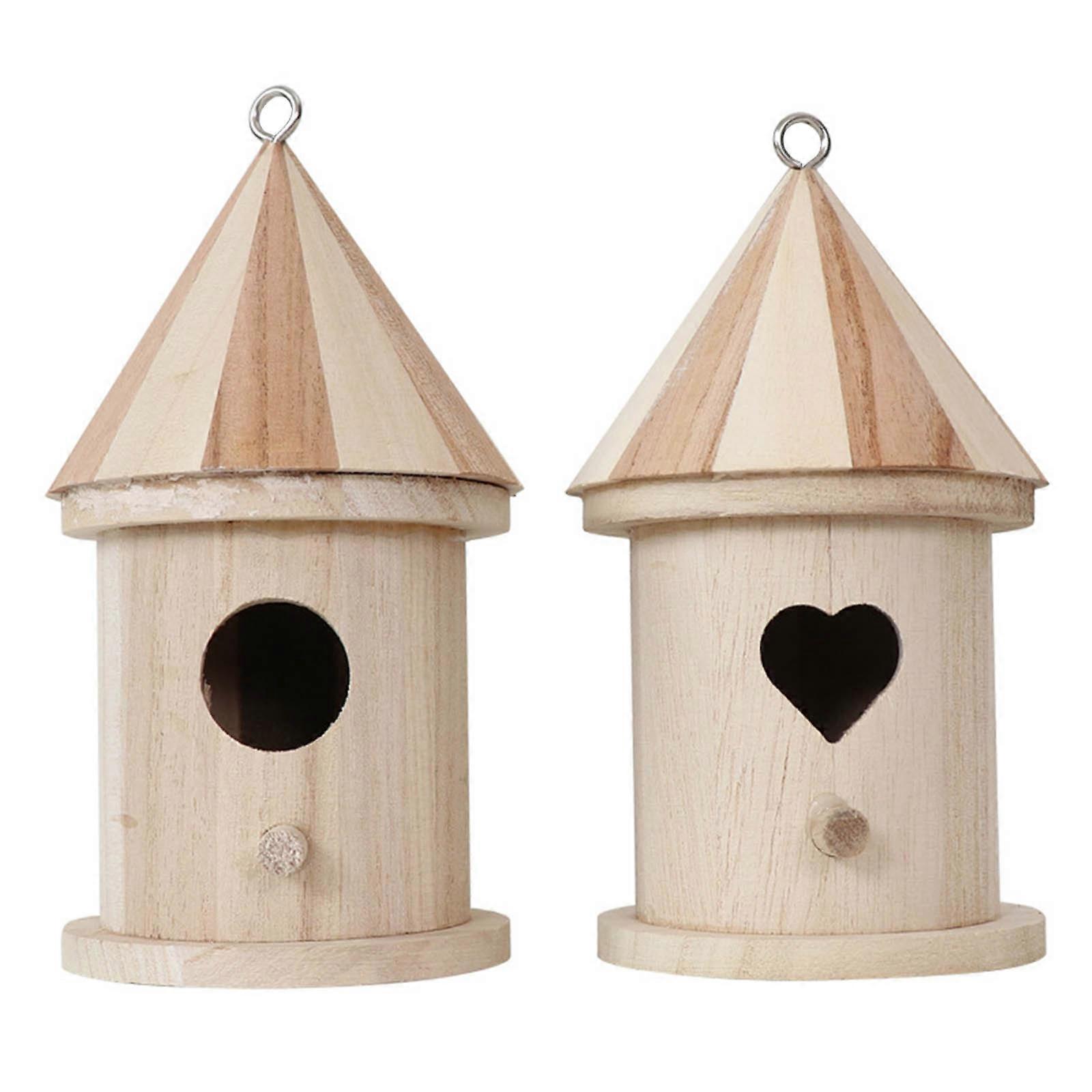 2pcs Wooden Bird House for Outside to Paint Bird Nesting Box Handmade Birdhouse with Perch for Small Birds Garden Decor