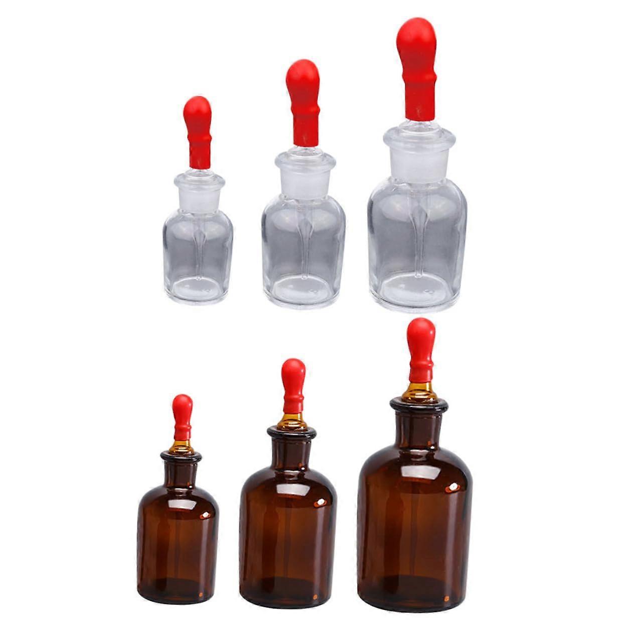 6 Pack Drip Reagent Bottles 30ml to 125ml Amber Glass Bottles Lab Dropper Bottles Set