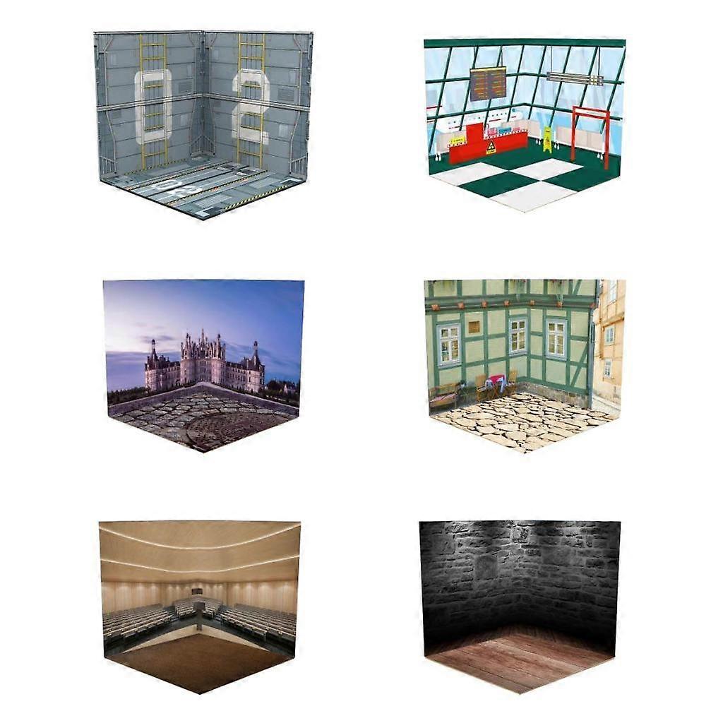 6 Pieces 1/12 Backdrop Display Showcase Layout for Action Figures Dolls Diecast