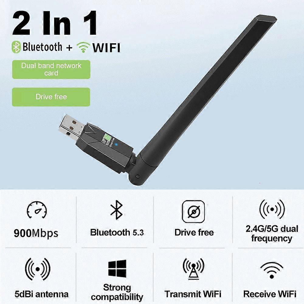900Mbps 2 in 1 USB Bluetooth5.3 Wifi Adapter For PC BT wifi6 2.4G 5G Dongle Usb Wireless Network Card
