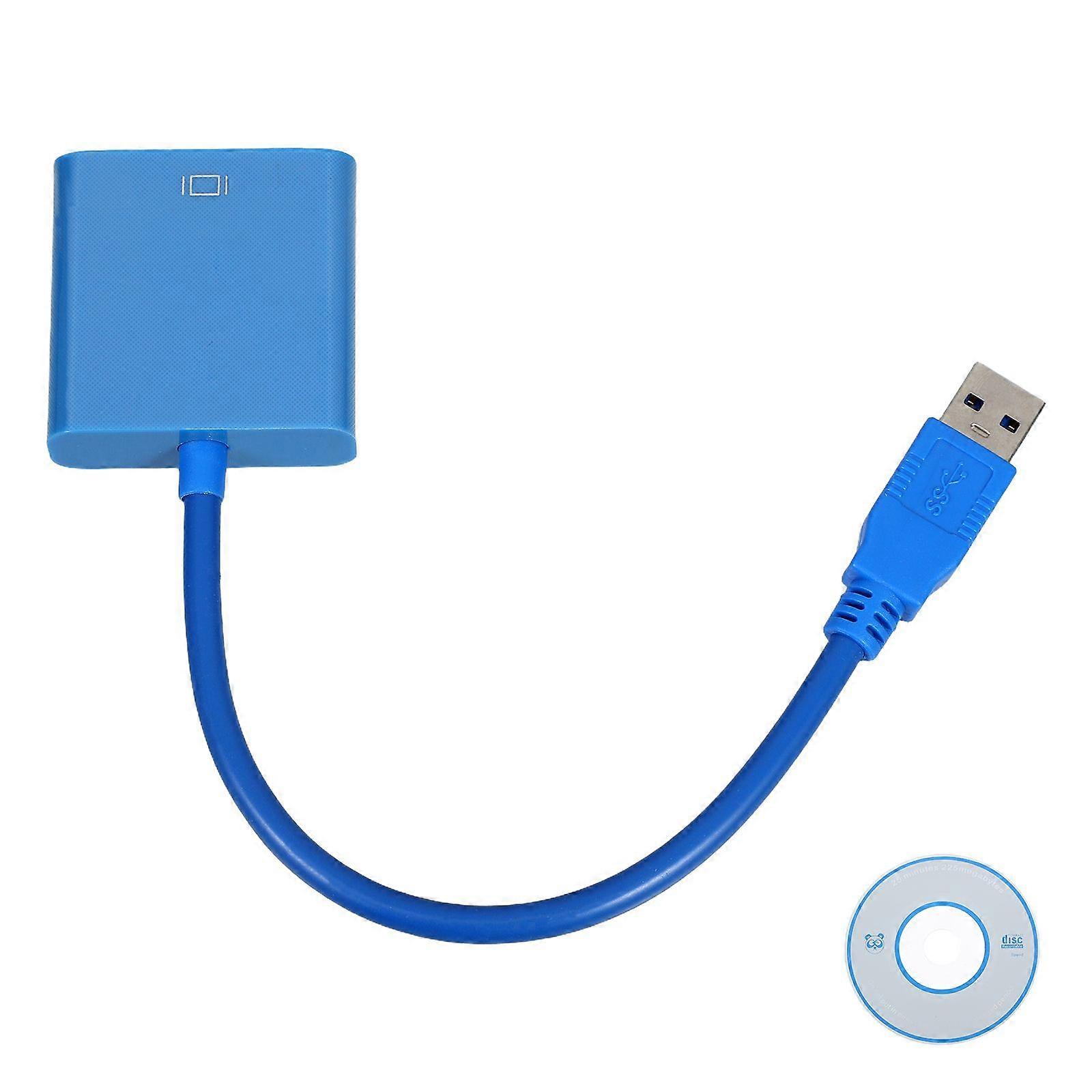USB 3.0 TO VGA Adapter Cable External Video Multi Screen Display Adapter Converter (Blue)
